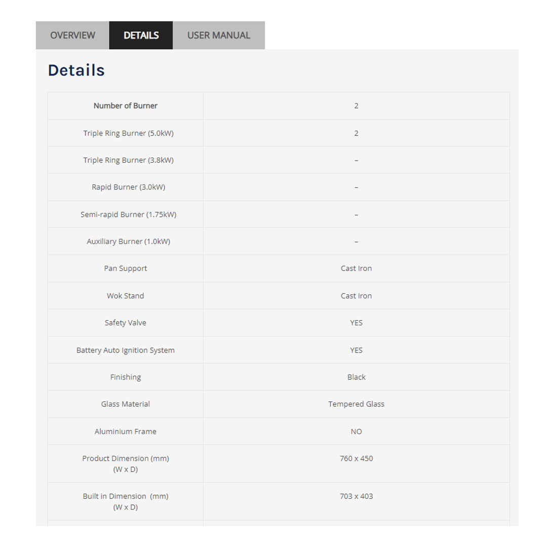 ELBA 2 burners Built-In Glass Hob EGH-G8592G(BK) | Cast Iron Pan Support | Safety Valve | Mirror Edges Design | Built-in Hob with 1 Year Warranty