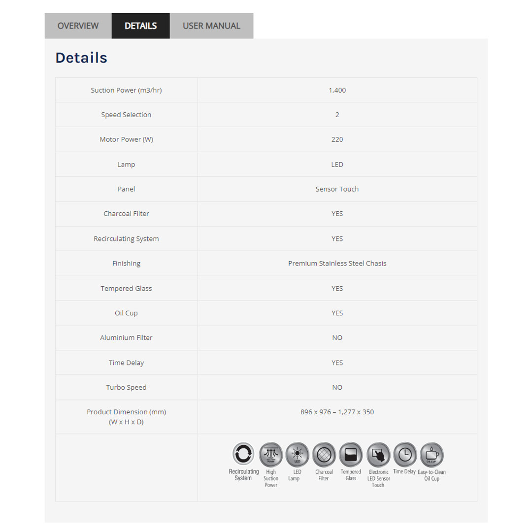 ELBA 1,400m3/hr Designer PRIMO Hood EH-H9321ST(BK) | 2-speed Selection | LED Sensor Touch Control | Automatic Timer Control | Hood with 1 Year General Warranty & 5 Years Motor Warranty