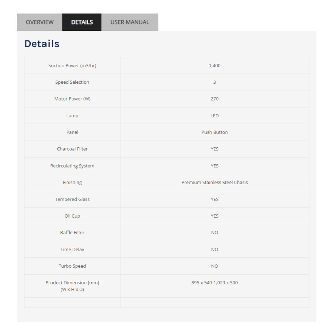 ELBA 1,400m3/hr Designer Hood EH-J9088(SS) | 3-speed Selection | Push Button Control | LED Lamp | Hood with 1 Year General Warranty & 5 Years Motor Warranty