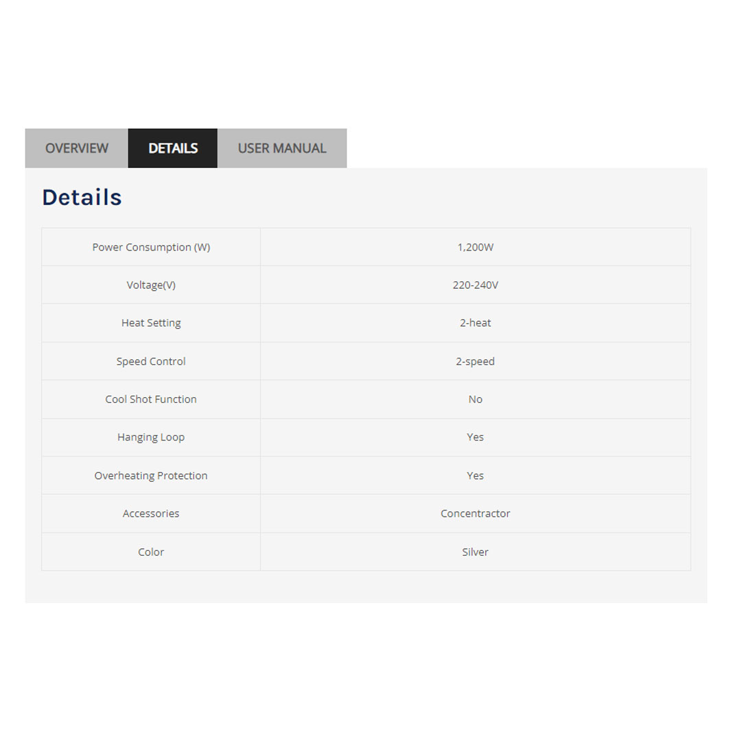 ELBA 1200W Hair Dryer EHD-G1226TR(SV) | Overheating Protection | 2 Speed Control | 2 Heat Setting | Foldable Type | Hair Dryer with 1 Year Warranty