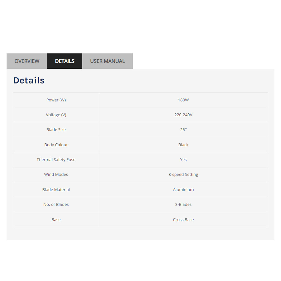 ELBA 26" Industrial Stand Fan EISF-G2601(BK) | 3-speed Setting | Built-in Safety Thermal Fuse | Adjustable Height | Tilt Angle Control and Wide Oscillation Angle | Industrial Stand Fan with 1 Year Warranty