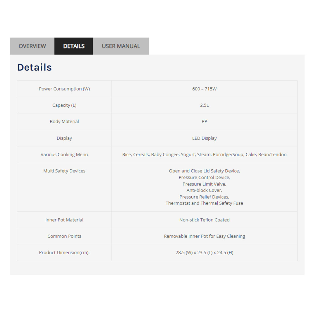 ELBA 2.5L Pressure Cooker EPC-K2567(GD) | Auto Control Technology | Computerised Cooking Programs | 3 Selection of Cooking Texture | Variety of Cooking Functions | Pressure Cooker with 1 Year Warranty