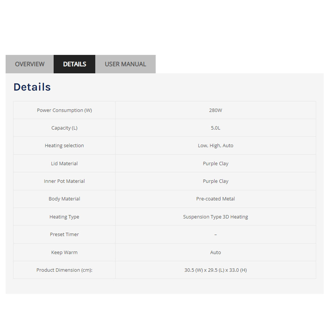 ELBA 5L Purple Clay Slow Cooker EPCC-J5033(GR) | Purple Clay Stoneware Inner Pot and Lid | Power : 280W | Suspension Type 3D Heating | Slow Cooker with 1 Year Warranty