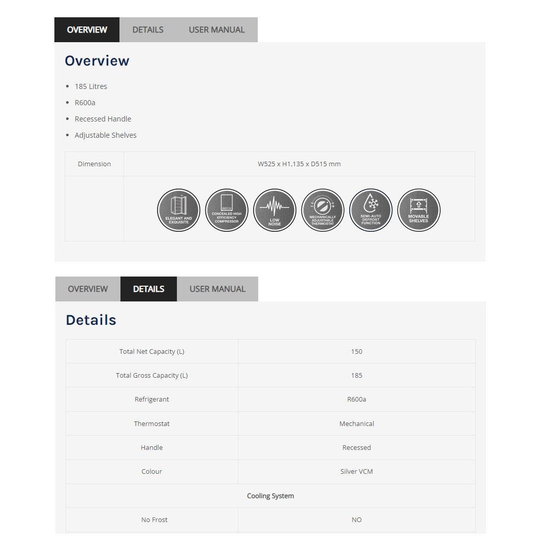 ELBA 185L 1 Door Refrigerator ER-C1815(SV) | Adjustable Shelves | Recessed Handle | Semi Auto Defrost Function | Refrigerator with 1 Year General Warranty & 5 Years Compressor Warranty