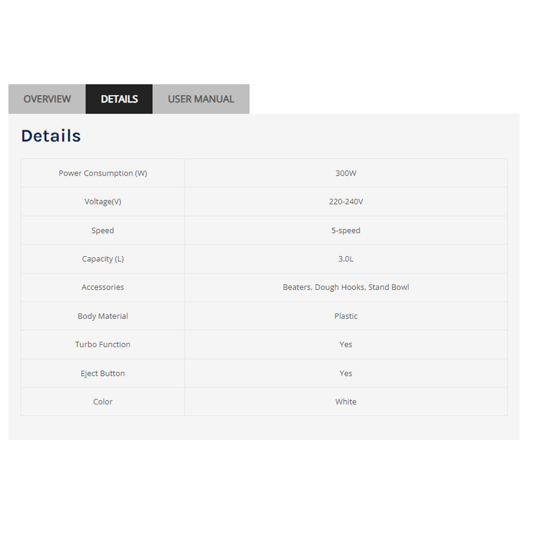 ELBA 3L Stand Mixer ESMB-E3030(WH) | With Turnable Stand Bowl | 5-speed | Included Beaters, Dough Hooks, Stand Bowl | Stand Mixer with 1 Year Warranty