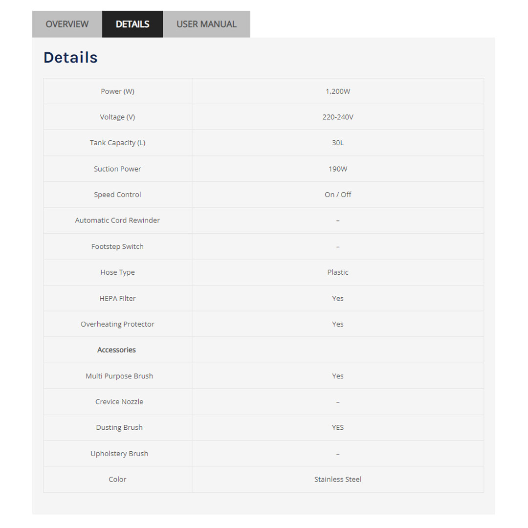 ELBA 1200W Wet & Dry Vacuum Cleaner Stainless Steel EVC-H1231(SS) | Air Blowing Function | With Filter Self-Brushing Function | Dust Capacity: 30L | Vacuum Cleaner with 1 Year Warranty