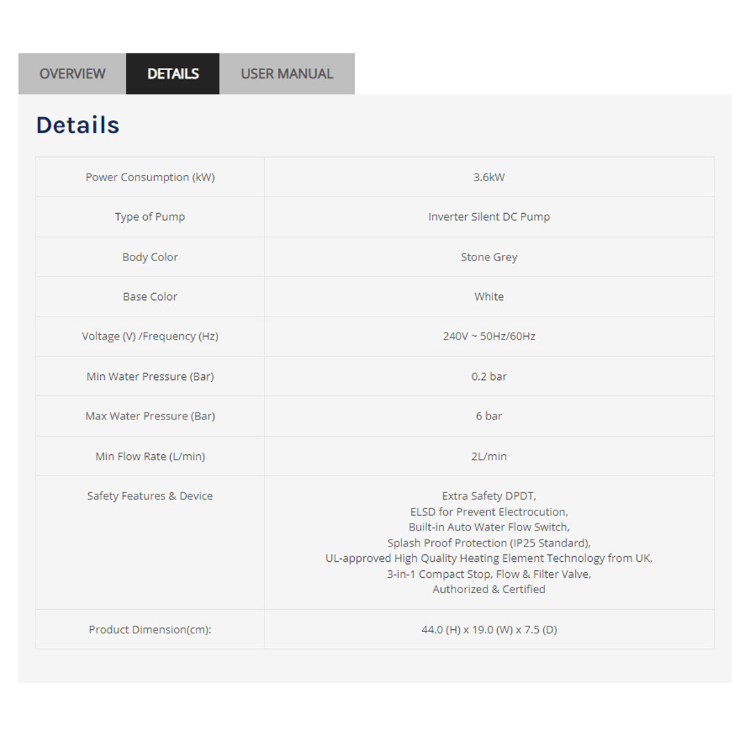 ELBA 3600W Inverter Silent DC Pump Water Heater EWH-E3885DC(SG) | Inverter Silent DC Pump | Built-in Auto Water Flow Switch | Splash Proof Protection | 1 Year General  & 7 Year Heating Element & 10 Year On Anti Leakage & 5 Year Motor Warranty