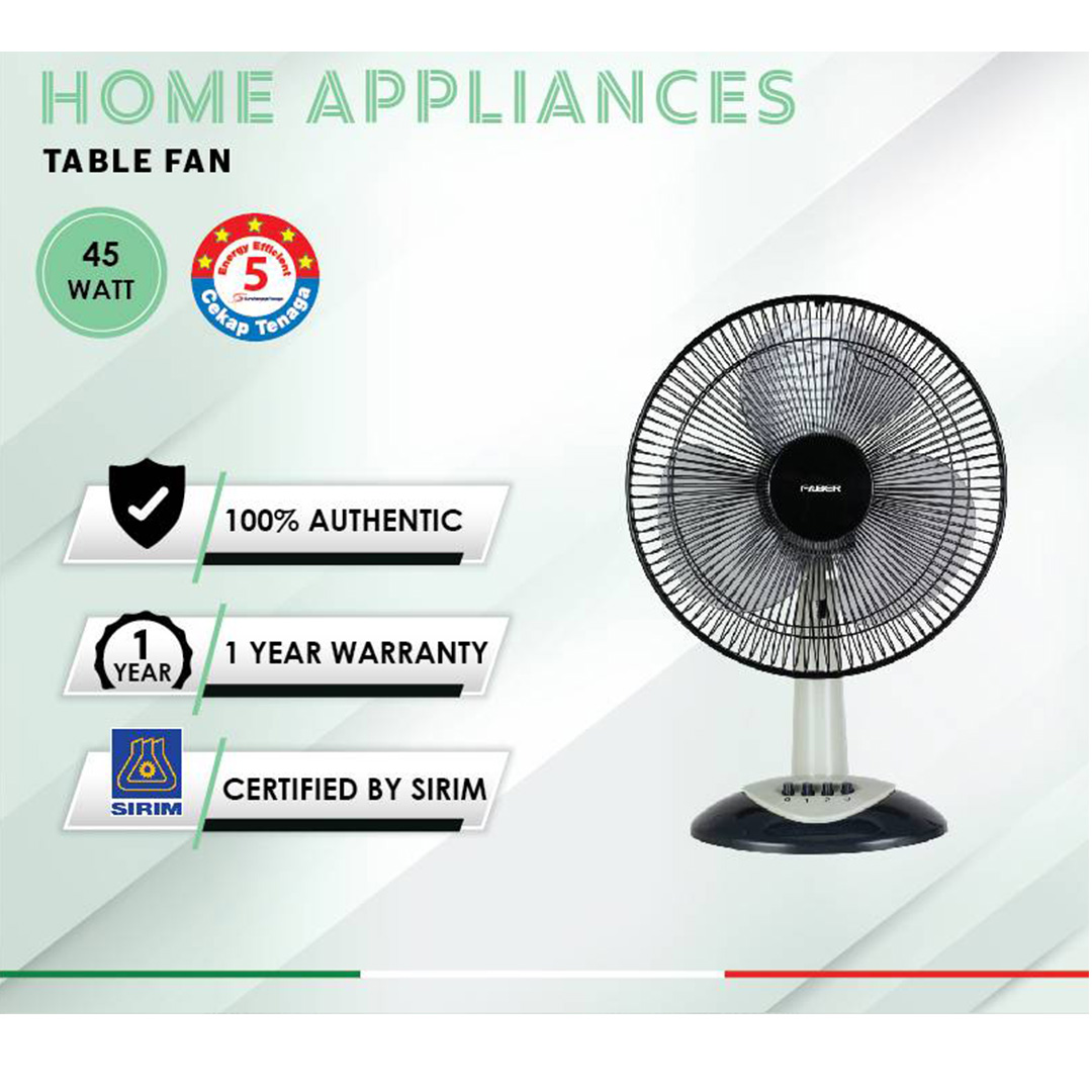 FABER 12" Table Fan FTF VIENTO 1210GR | 3 Blades | 3 Speed Selection | 1250rpm Fan Speed | 52.5dB Noise Level | Table Fan with 1 Year Warranty