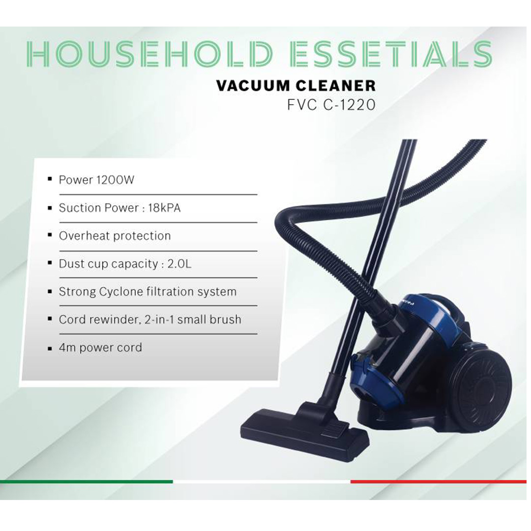 FABER 1200W Bagless Vacuum Cleaner FVC C-1220 | Suction Power : 18kPA | 2.0L Dust Cup Capacity | Overheat Protection | Strong Cyclone Filtration System | Vacuum Cleaner with 1 Year Warranty