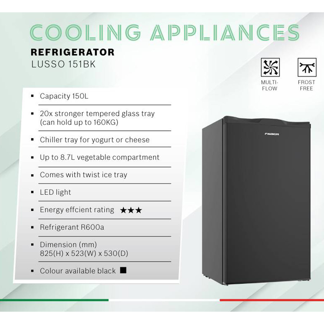 FABER 150L Minibar LUSSO 151BK | 20x Stronger Tempered Glass Tray | Refrigerant R600a | Fridge with 1 Year Warranty & Compressor with 10 Years Warranty