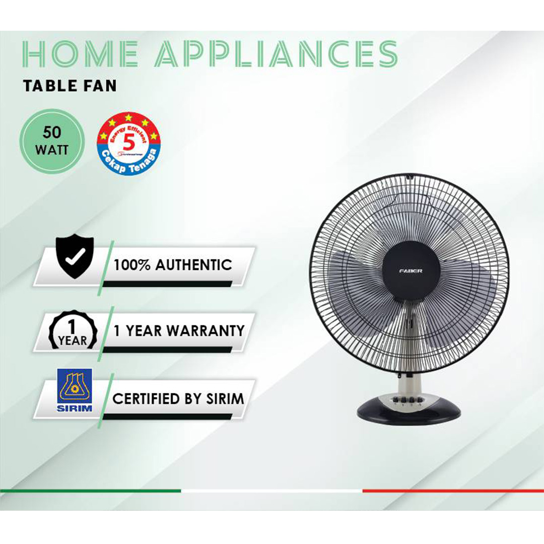 FABER 16" Table Fan FTF VIENTO 1610GR | 3 Blades | 3 Speed Selection | 1250rpm Fan Speed | 55.4dB Noise Level | Table Fan with 1 Year Warranty