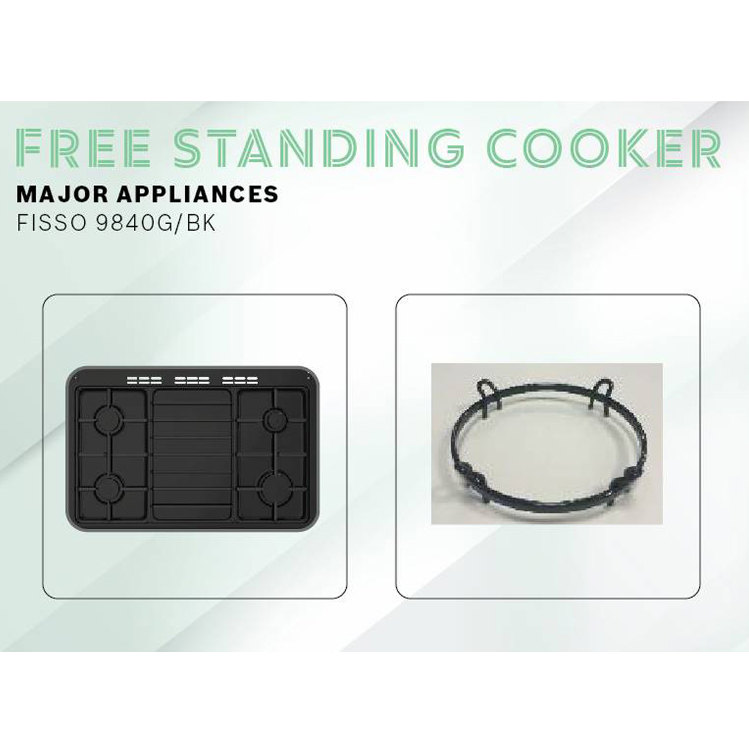 FABER 4 Burner Free Standing Cooker FISSO 9840G/BK | Gas Oven with Single Knob | Removable Double Glass Door Oven | Auto Ignition Hobs | Enamel Pan Support | Free Standing Cooker with 1 Year Warranty