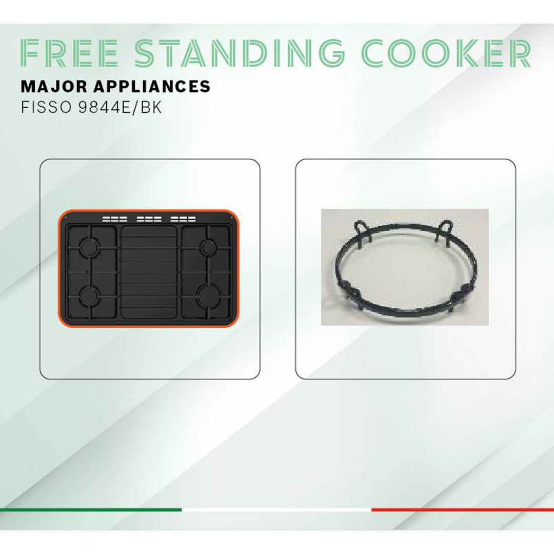 FABER 4 Burner Free Standing Cooker FISSO 9844E/BK | Oven Capacity: 60L | Full Electric Oven with 5 Function | Auto Ignition Hobs | Enamel Pan Support | Cooker with 1 Year Warranty