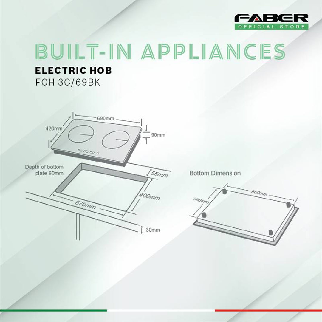 FABER 2 Burners Built-In Ceramic Hob FCH3C/69BK | Touch Sensor Control Panel | Easy to clean | Electronic overheating protection |  Ceramic Hob with 1 Year Warranty