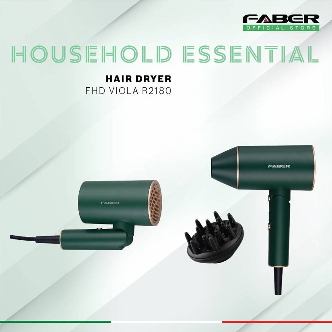 FABER 2100W Ionic Hair Dryer FHD VIOLA R2180 | 3 Layer Filter | 2 Level Heat Setting | Cool Shoot Function | Double Layer Professional Concentrator | Ionic Function | Hair Dryer with 1 Year Warranty