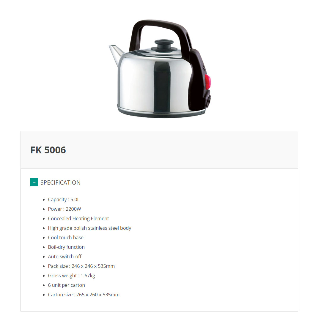 FABER 5L Kettle FK 5006 | Easy Boiling | Double Boil Dry Protection | Auto Switch-off | Cool Touch Base | Kettle with 1 Year Warranty