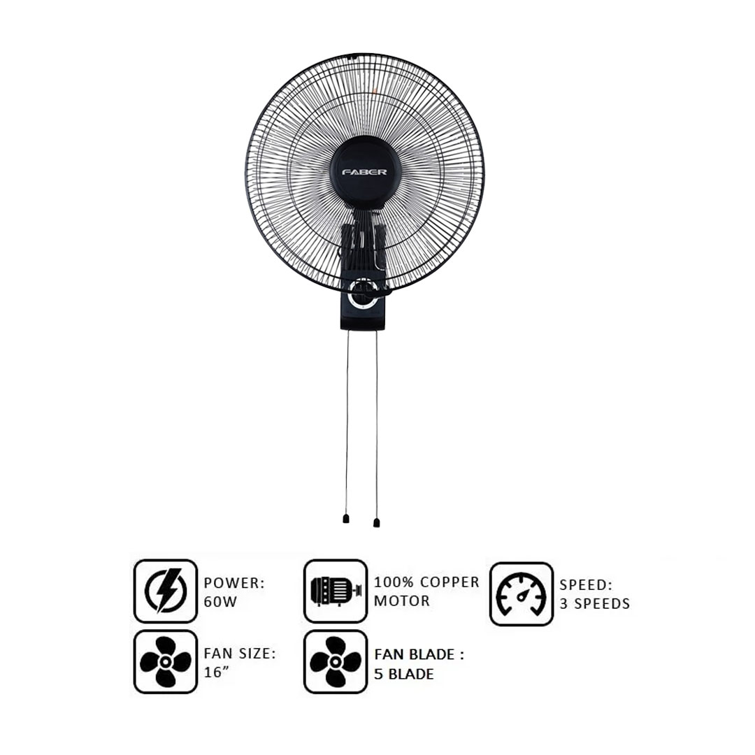 FABER 16" Wall Fan FWF VIENTO 1636 | 3 Speeds Selection | 100% Copper Motor | Wall Fan with 1 Year General Warranty & 2 Years Motor Warranty