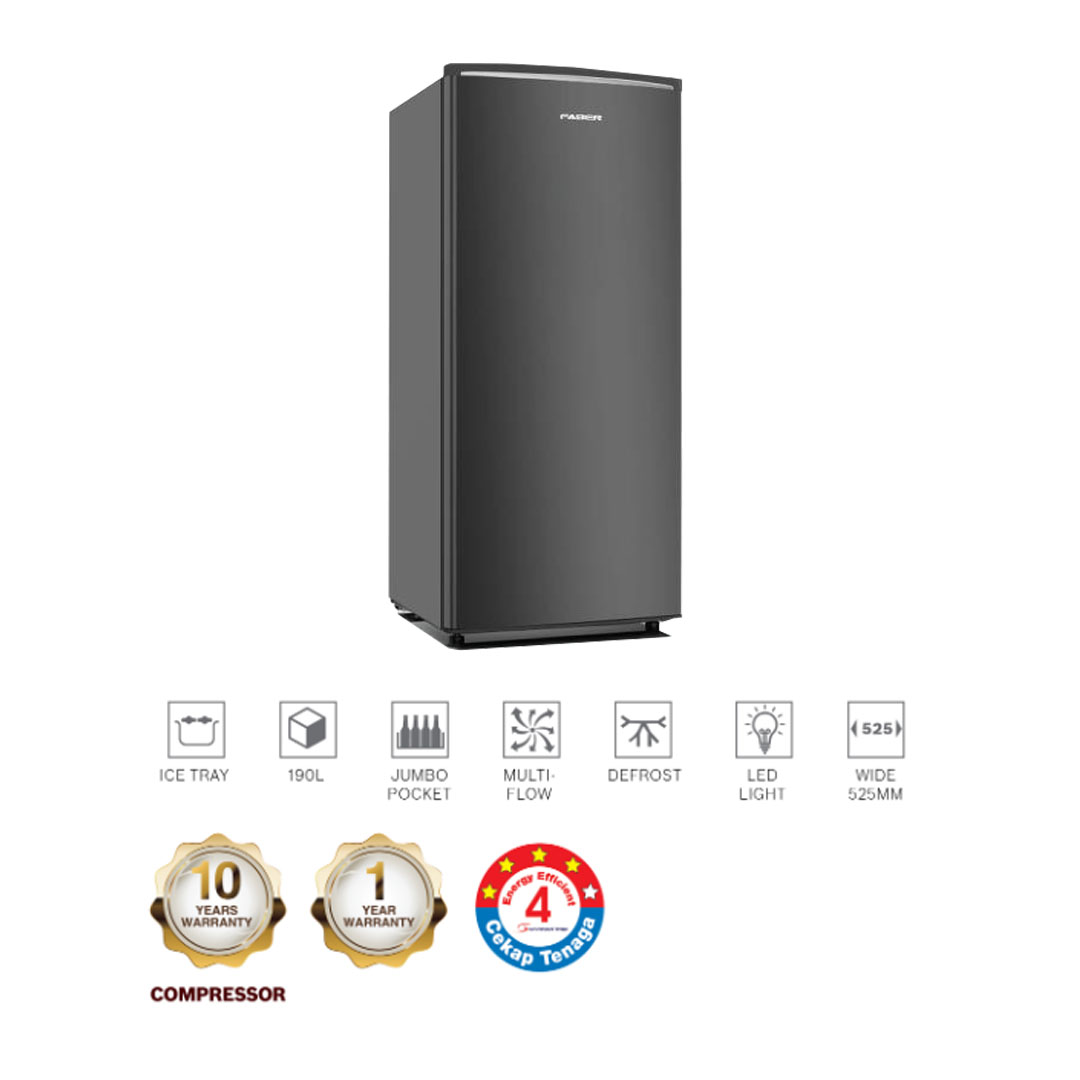 FABER 190L 1 Door Refrigerator LUSSO 191BK | 20x Stronger Tempered Glass Tray | Refrigerant R600a | Fridge with 1 Year Warranty & Compressor with 10 Years Warranty
