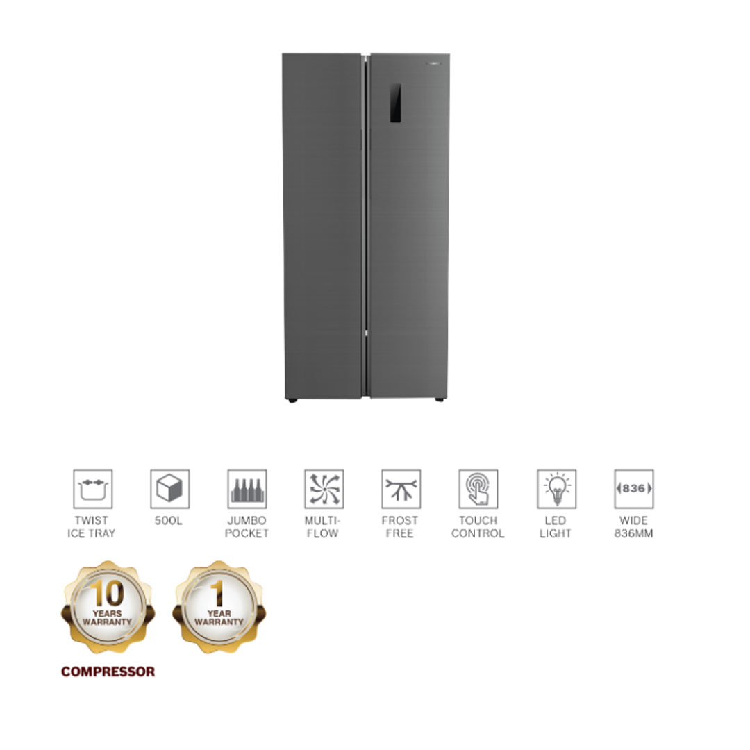 FABER 500L Side By Side Doors Inverter Refrigerator LUSSO SBS-500DG | 20x Stronger Tempered Glass Tray | Refrigerant R600a | Fridge with 1 Year Warranty & Compressor with 10 Years Warranty