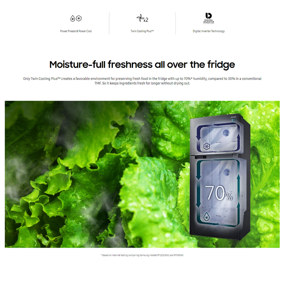 SAMSUNG 620L 2 Doors Top Mount Digital Inverter Refrigerator with Twin Cooling Plus RT53K6651SL/ME  | Power Freeze | Power Cool | Water Dispenser | Twin Cooling Plus™ | Refrigerator with 1 Year Warranty