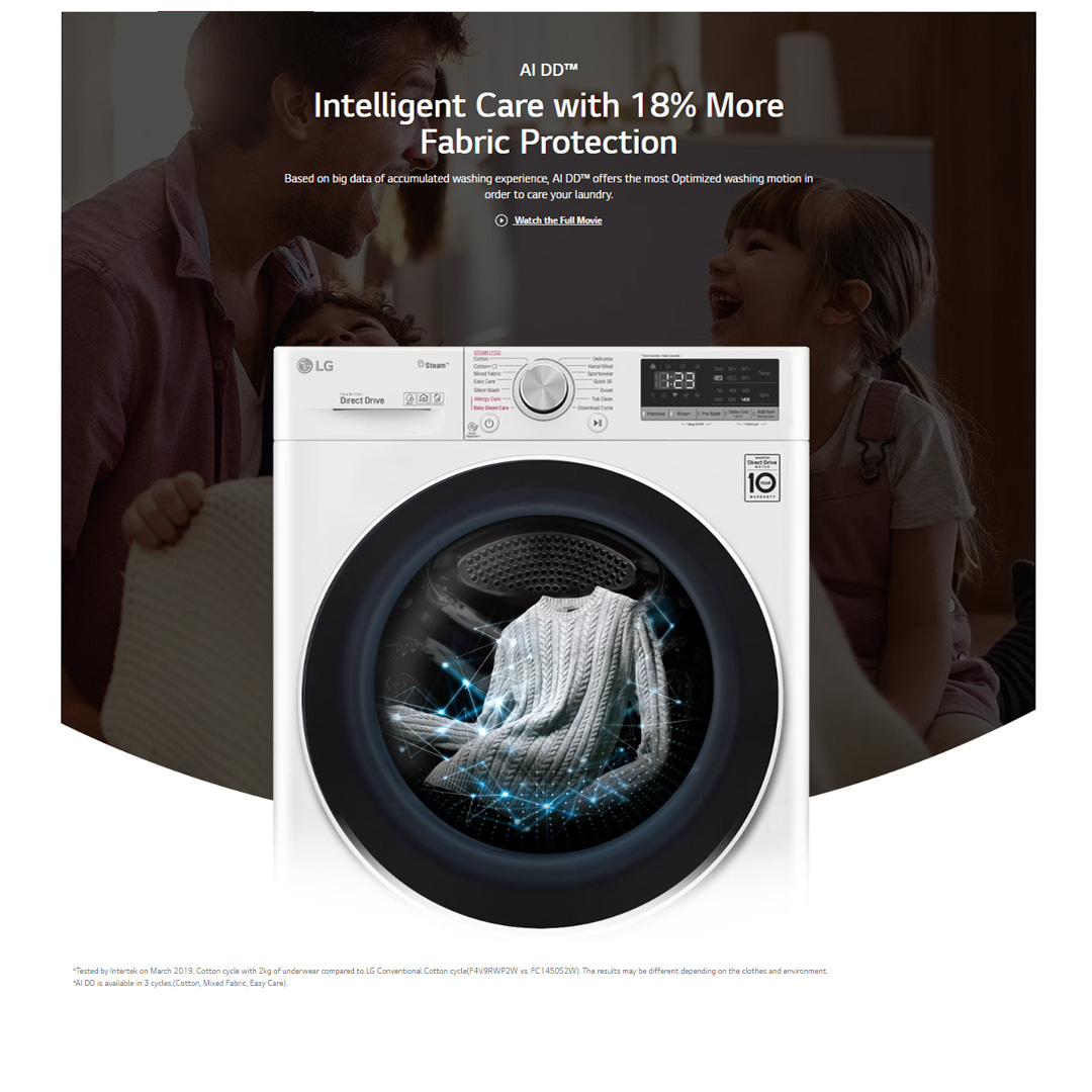 LG 9KG/5KG Front Load Washer Dryer with AI Direct Drive FV1209D4W  | 6 Motion | Smart Diagnosis | Easy Care | Cotton+ | Rinse+Spin | Quick 30 | Load Washer with 1 Year Warranty