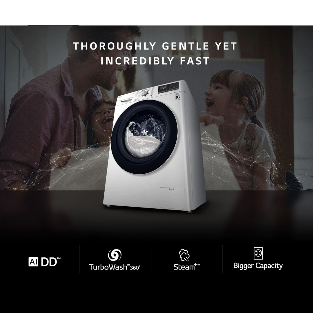 LG 10KG/6KG Front Load Washer Dryer with AI Direct Drive  FV1410H3P | Steam™ | TurboWash™ | 360 Full Stainless Lifter | Washer Dryer with 1 Year Warranty