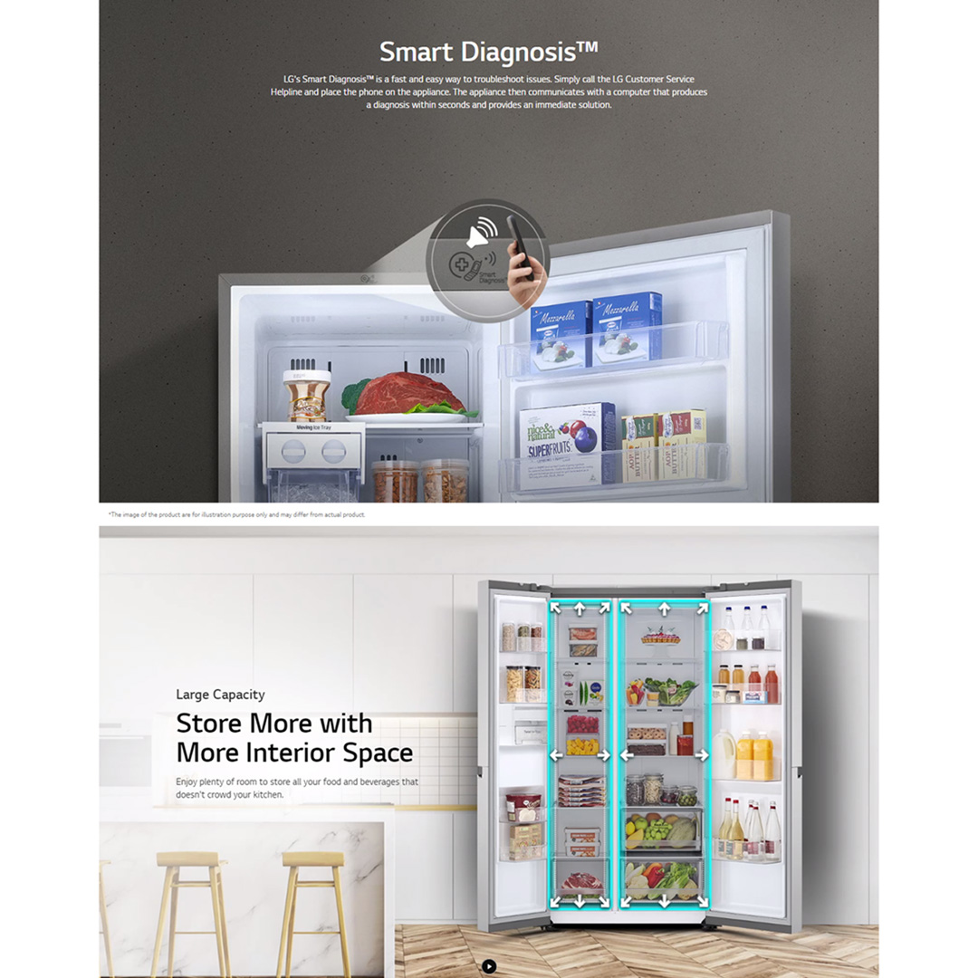 LG 694L Side by Side Smart Inverter Refrigerator GC-B257JQYL | Multi Air Flow | Smart Diagnosis™ | Express Freeze | Refrigerator with 1 Year Warranty