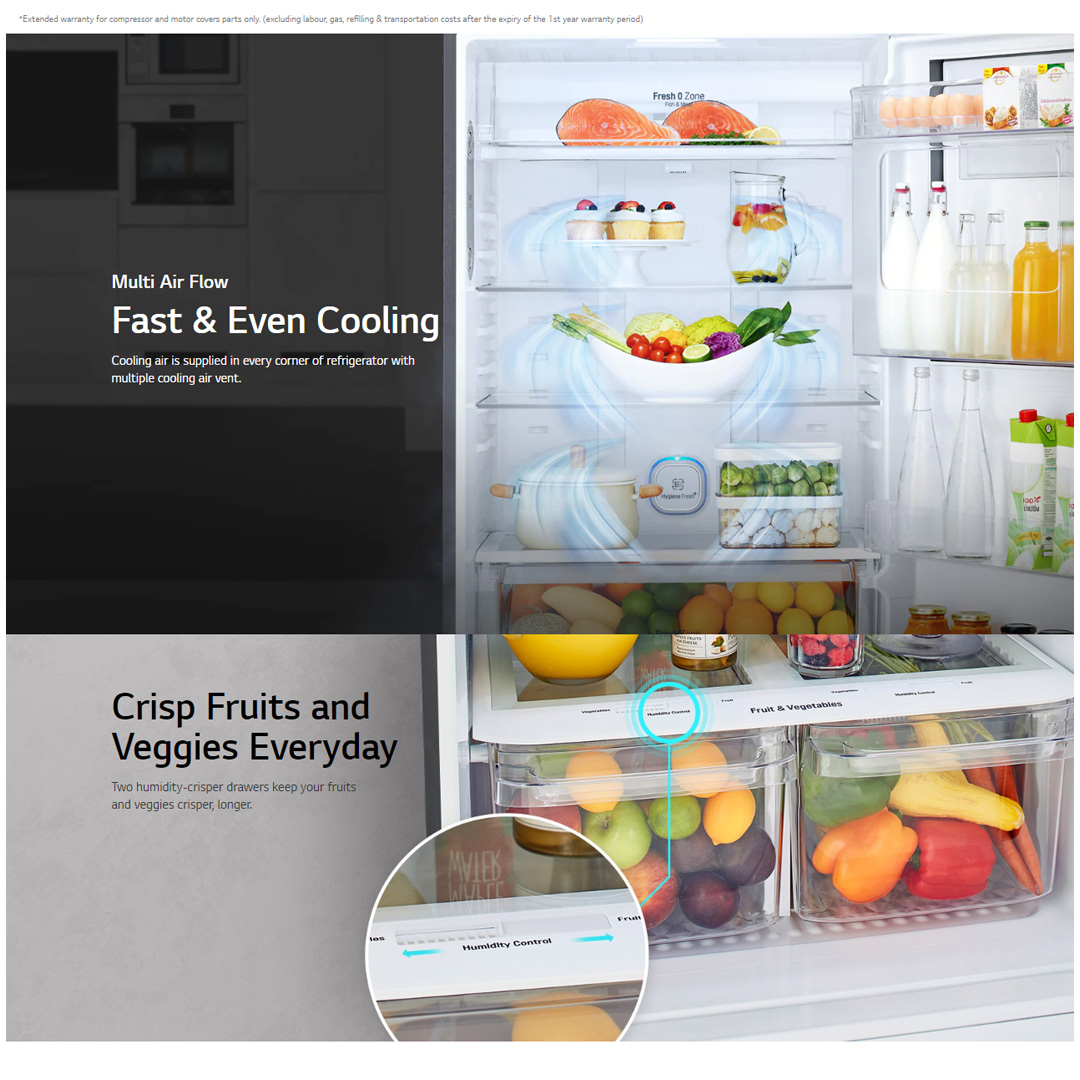 LG 202L 2 Doors Top Mount Smart Inverter Refrigerator GN-B202SQBB  | Humidity Controller | Moist Balance Crisper | Big Vegetable Box | Refrigerator with 1 Year Warranty