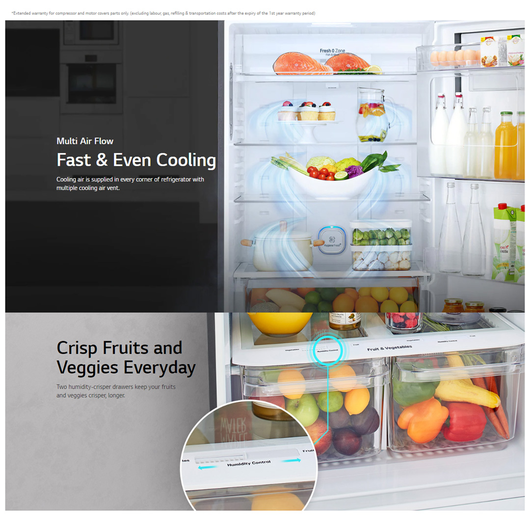 LG 235L 2 Doors Top Mount Smart Inverter Refrigerator GV-B212PQMB | Humidity Controller | Moist Balance Crisper | Multi Air Flow | Refrigerator with 1 Year Warranty