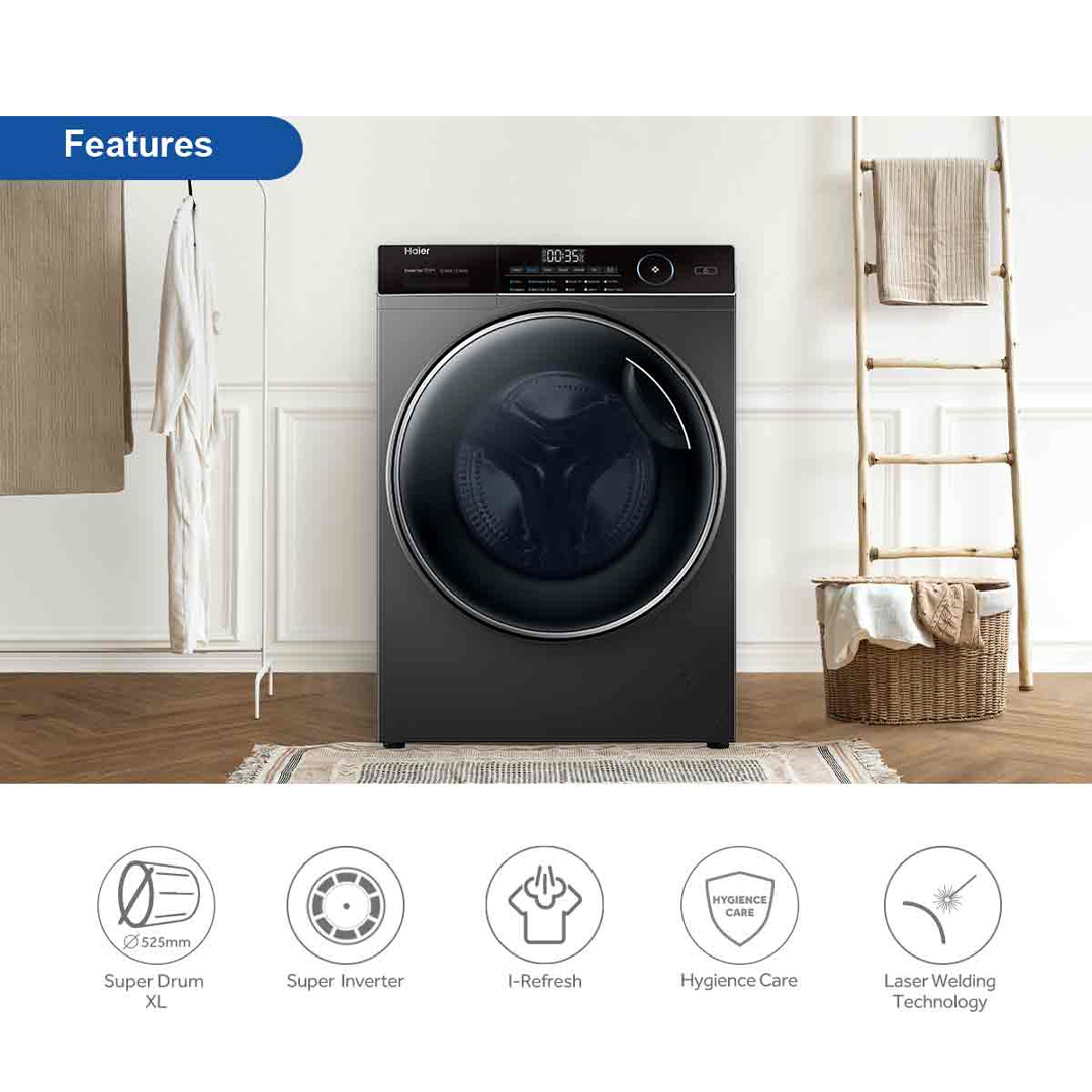 HAIER 10KG/6KG Front Load Super Inverter Washing Machine HWD100-BP14959S8 | ABT | Auto Lock Door | Add Wash | Drum Clean | Quick Wash | I-Refresh | Door Cover | Washing Machine with 2 Year Warranty