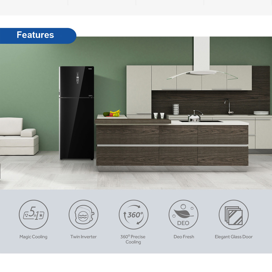 HAIER 340L 2 Doors Top Mount Twin Inverter Refrigerator HRF-389IHG | No Frost | LED Controller | Door Pocket | Ice Maker | Humidity Control | Vegetable Box | Refrigerators with 2 Year Warranty