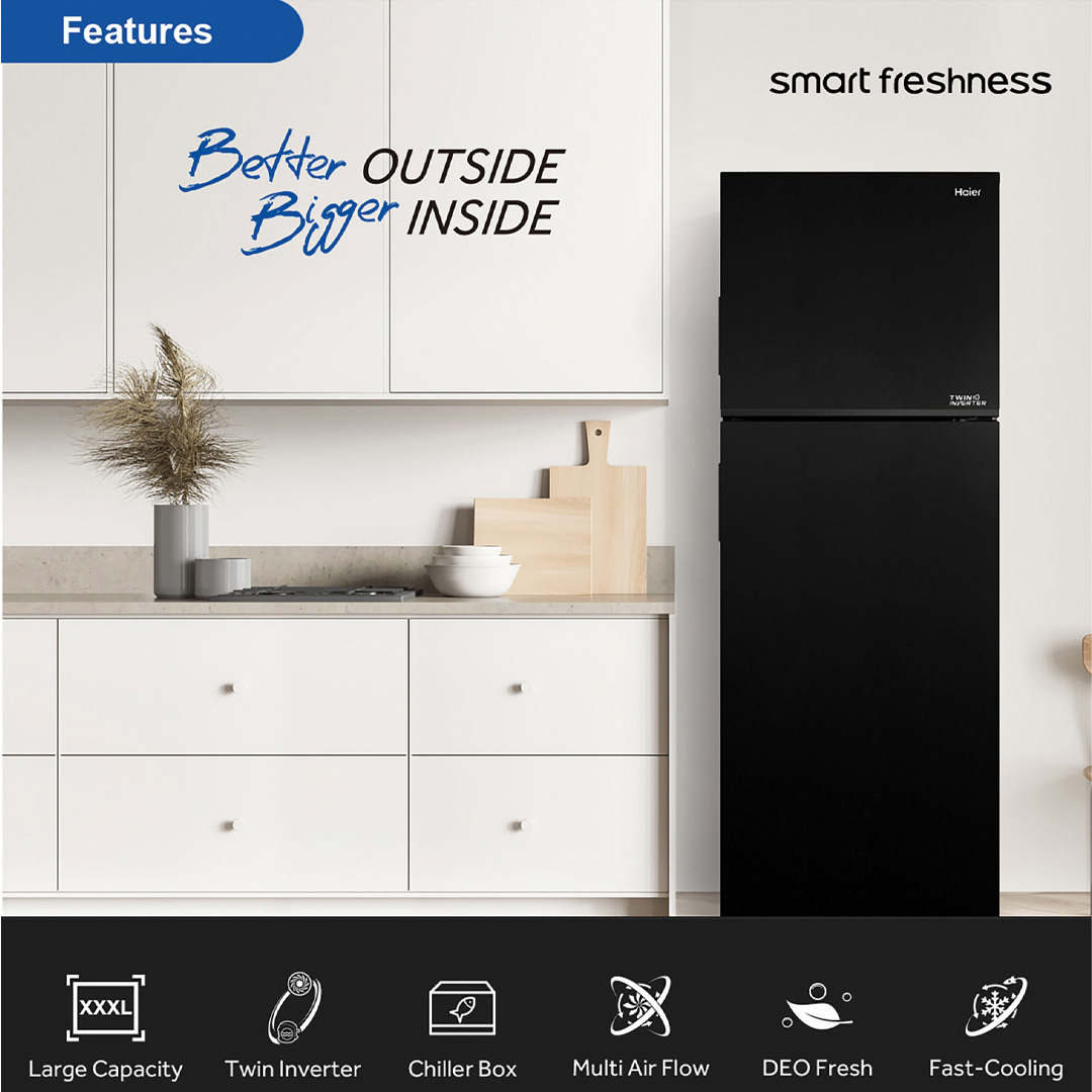 HAIER 418L 2 Doors Top Mount Twin Inverter Refrigerator HRF-418IHM | Fast Cooling System | Movable Twist Ice Maker | Flexible Shelves | Refrigerator with 2 Years Warranty