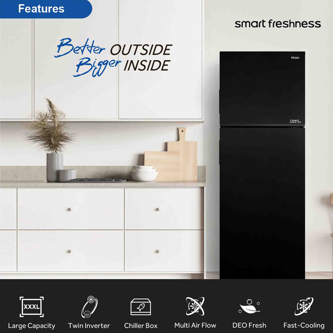 HAIER 458L 2 Doors Top Mount Twin Inverter Refrigerator HRF-458IHM | Chiller Box | Multi Air Flow | No Frost | Egg Tray | Door Pocket | Twist Ice Maker | DEO Fresh | Refrigerator with 2 Year Warranty