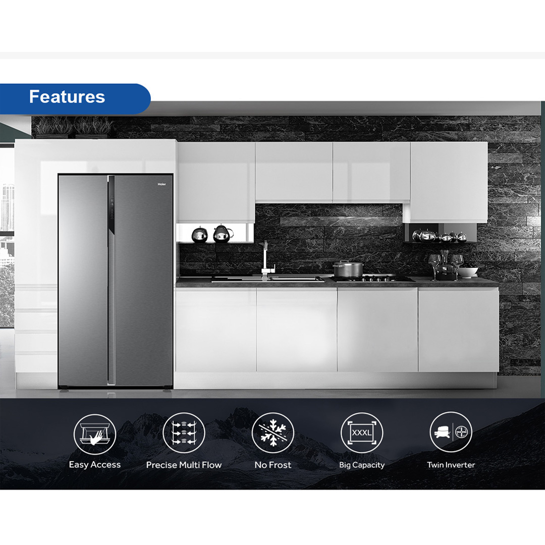 HAIER 569L Side By Side Twin Inverter Refrigerator HSR3918FNPG | No Frost | Touch LED | Door Pocket | Ice Maker | Humidity Control | Refrigerators with 2 Year Warranty