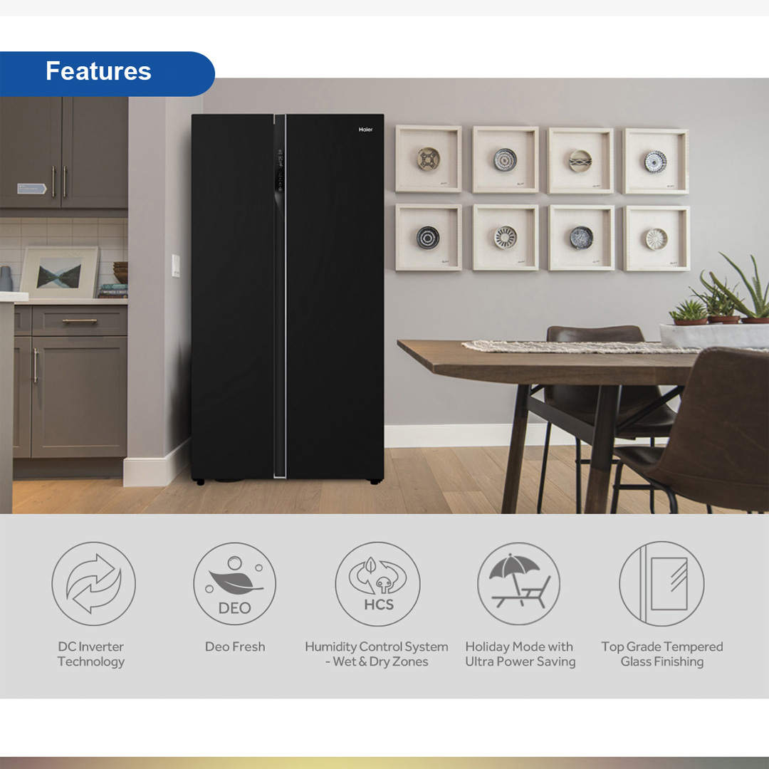 HAIER 628L Side By Side DC Inverter Refrigerator HRF-619SI(B) | No Frost | Touch LED | Door Pocket | Ice Maker | Humidity Control | Refrigerators with 2 Years Warranty