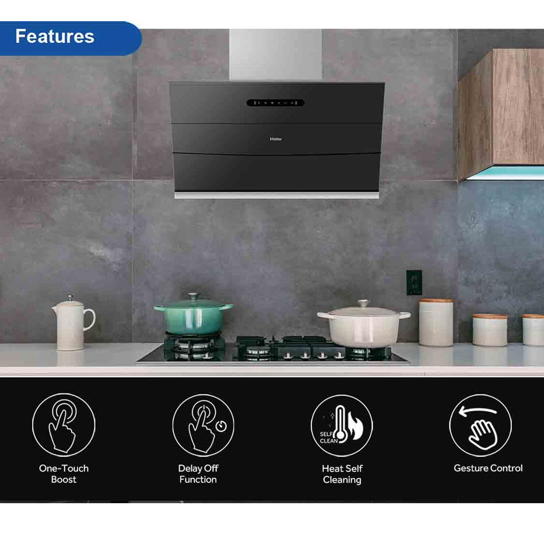 HAIER 1800m3/h Ventilation Hood HH-S901GS | Heat Self Cleaning | Gesture Control | Delay Off Function | Hood with 3 Years Warranty