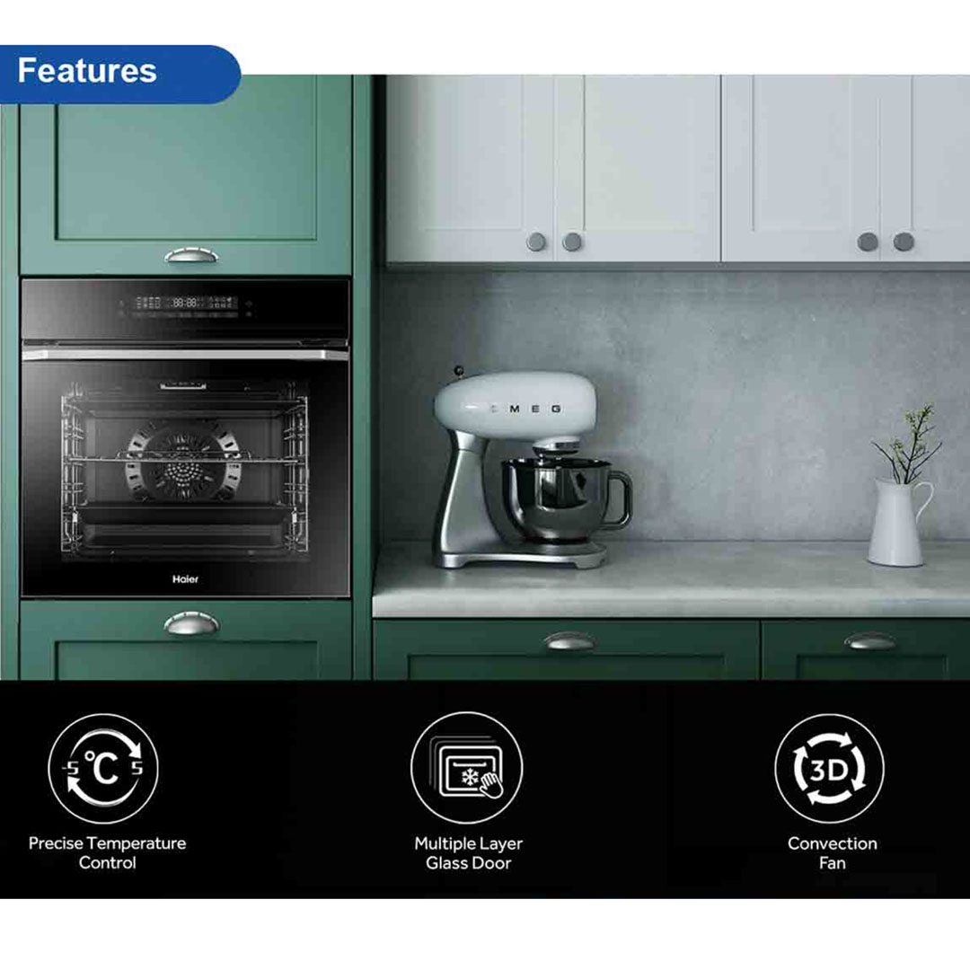 HAIER 80L Built-In Oven HO-HT16S5 | Automatic Recipe Function | Multi Step Setting | Steam Clean | Oven with 2 Year Warranty