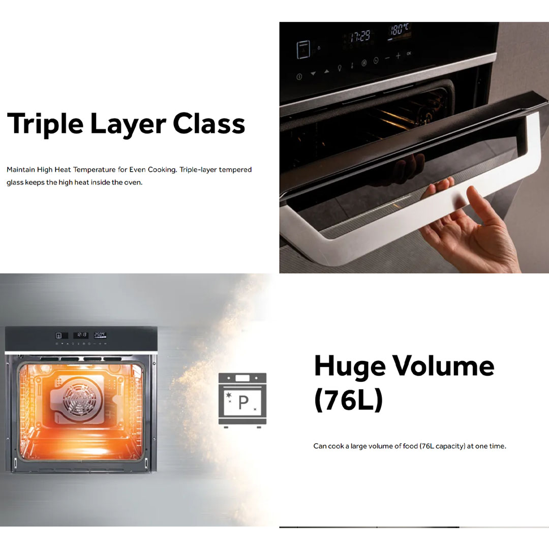 HAIER 76L Built-In Oven Black HO-XT10B | Precise Temperature Control | Triple Layer Glass | Huge Volume | Oven with 2 Year Warranty