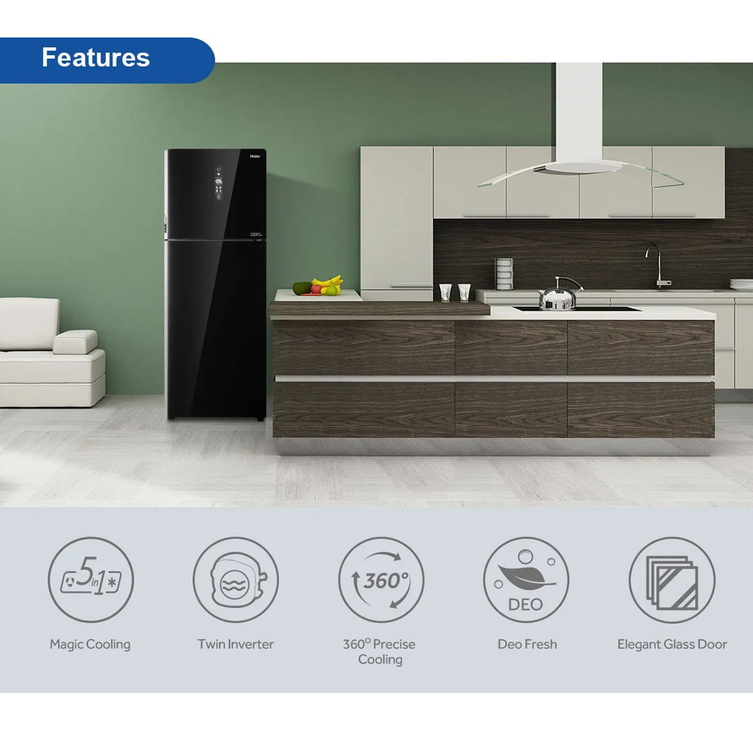 HAIER 319L 2 Doors Top Mount Twin Inverter Refrigerator HRF-339IHG | Magic Room | Moist Zone | Touch Screen Control Panel | Deo Fresh | Humidity Control | Refrigerator with  2 Year Warranty