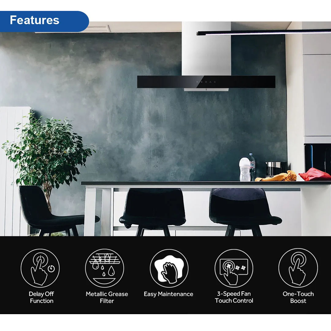 HAIER 1600m3/h Ventilation Hood IT9002 | Stylish Appearance | Instant & Strong Suction | Healthy and Hygienic | Hoods with 3 Year Warranty