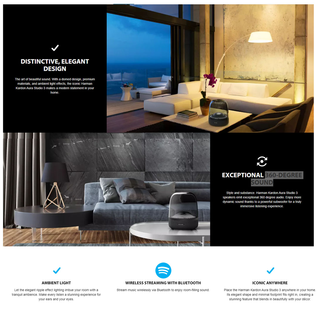 Harmon Kardon Portable Bluetooth Home Speaker Aura Studio 3 | Exceptional 360 Degree Sound | Ambient Light | Wireless Bluetooth | Speaker with 1 Year Warranty