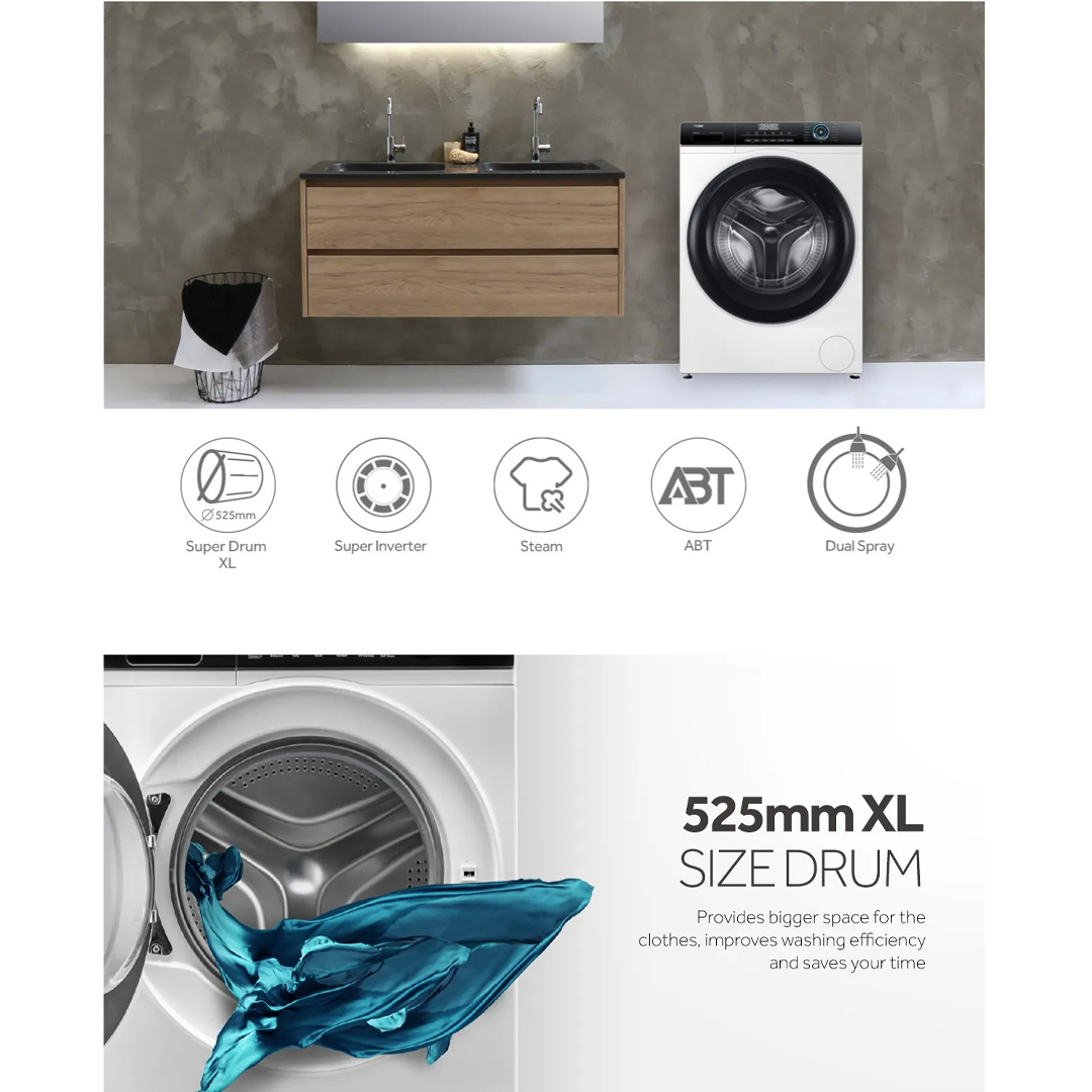 HAIER 8KG Front Load Super Inverter Washing Machine HW80-BP12929 | Super Drum XL | Super Inverter | Smart Dual Spray | Washing Machine with 2 Year Warranty