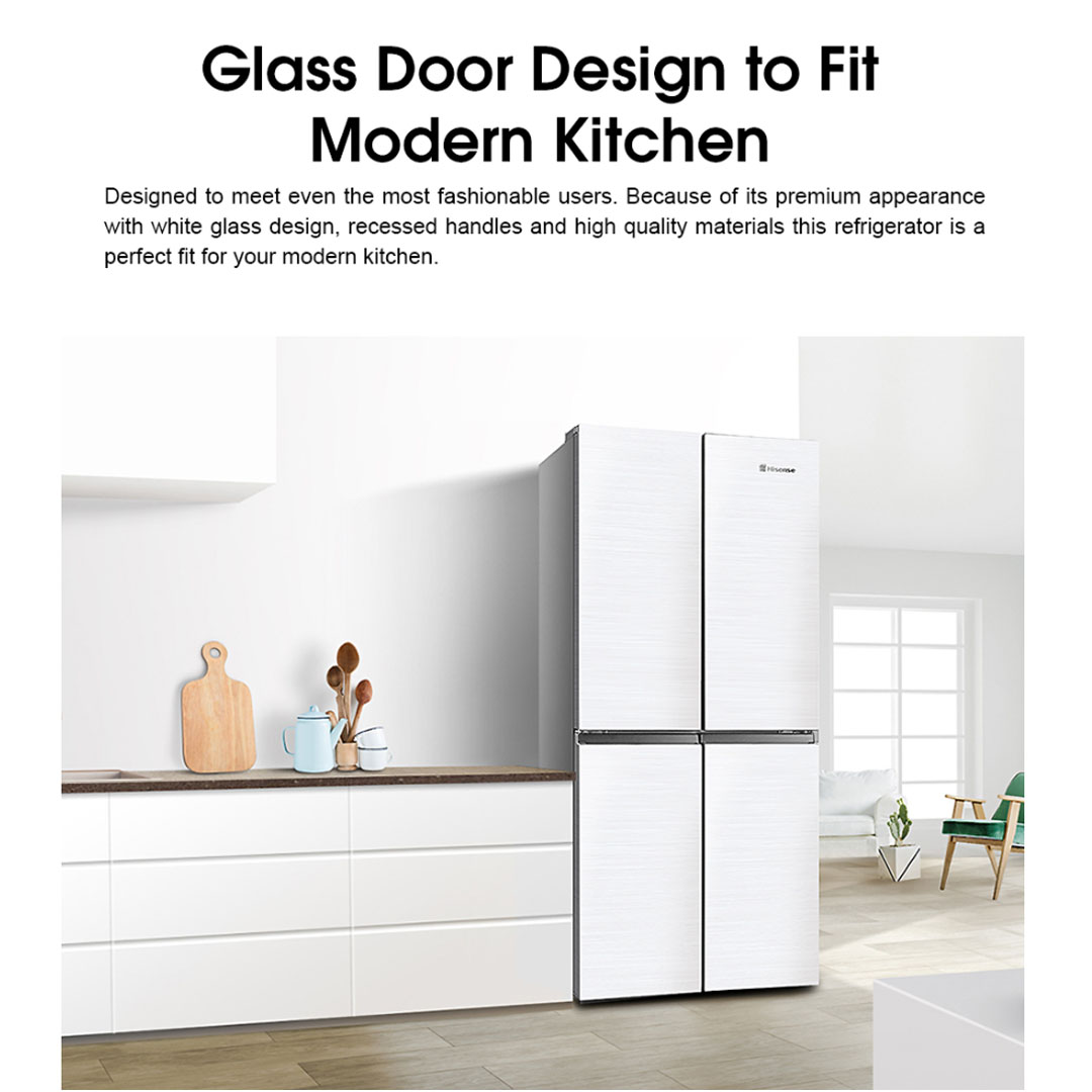 HISENSE 520L Four Doors Inverter Refrigerator RQ568N4AWU | Double Cooling | Metal-Tech Cooling | Metal Glide Drawer | Led Lighting | Refrigerator with 3 Years Warranty