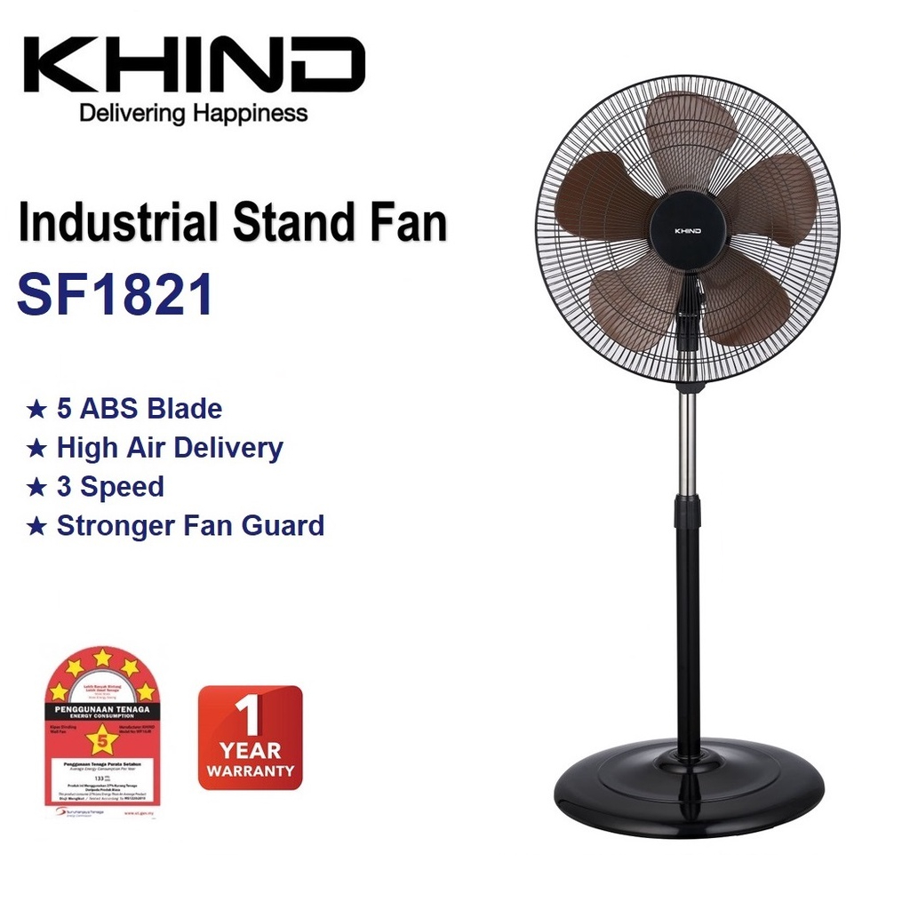 KHIND 18" Industrial Stand Fan SF1821 | 5 ABS Fan Blade | 3 Speed Setting | Smooth Oscillation | High Air Delivery | Stand Fan with 1 Year General Warranty