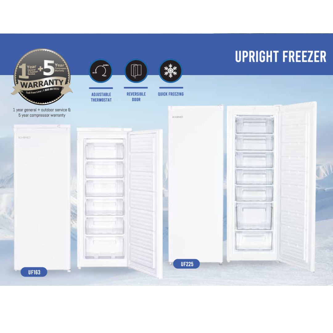 KHIND 245L Chest Freezer UF225 | Adjustable Thermostat | Reversible Door  | Quick Freezing | Freezer with 2 Year Warranty