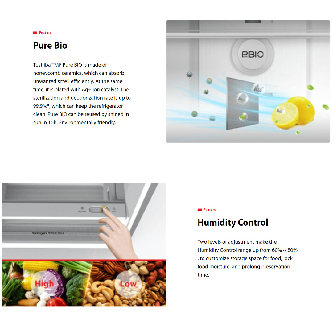 TOSHIBA 360L 2 Doors Inverter Refrigerator GR-RT416WE-PMY(06) | AirFALL Cooling | Origin Inverter | Humidity Control | Refrigerator with 1 Year General & 12 Year Compressor Warranty