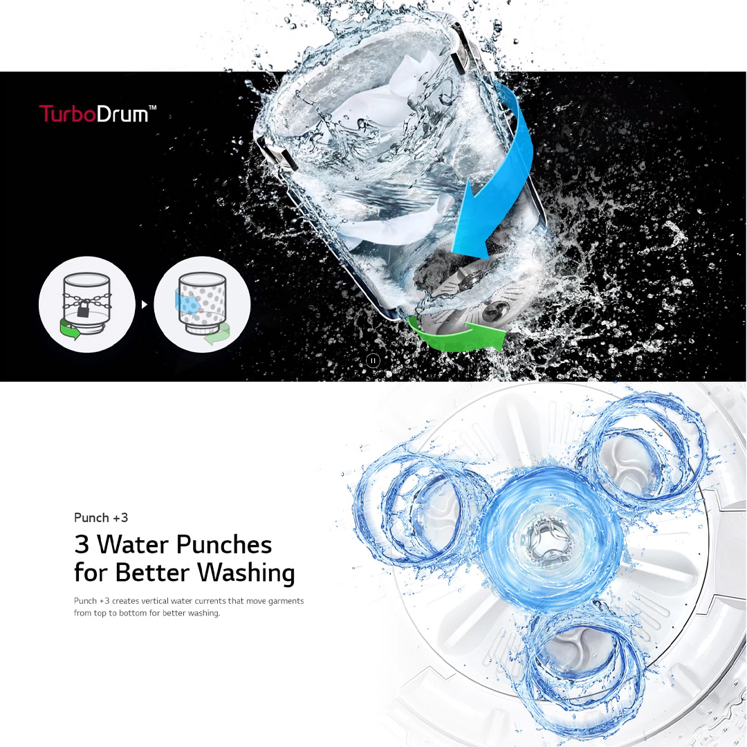 LG 13KG Top Load Washer with Smart Inverter Middle T2313VSABE | TurboDrum | Smart Diagnosis | Extra Clean | Quick Wash | Energy Saving | Load Washer with 1 Year Warranty