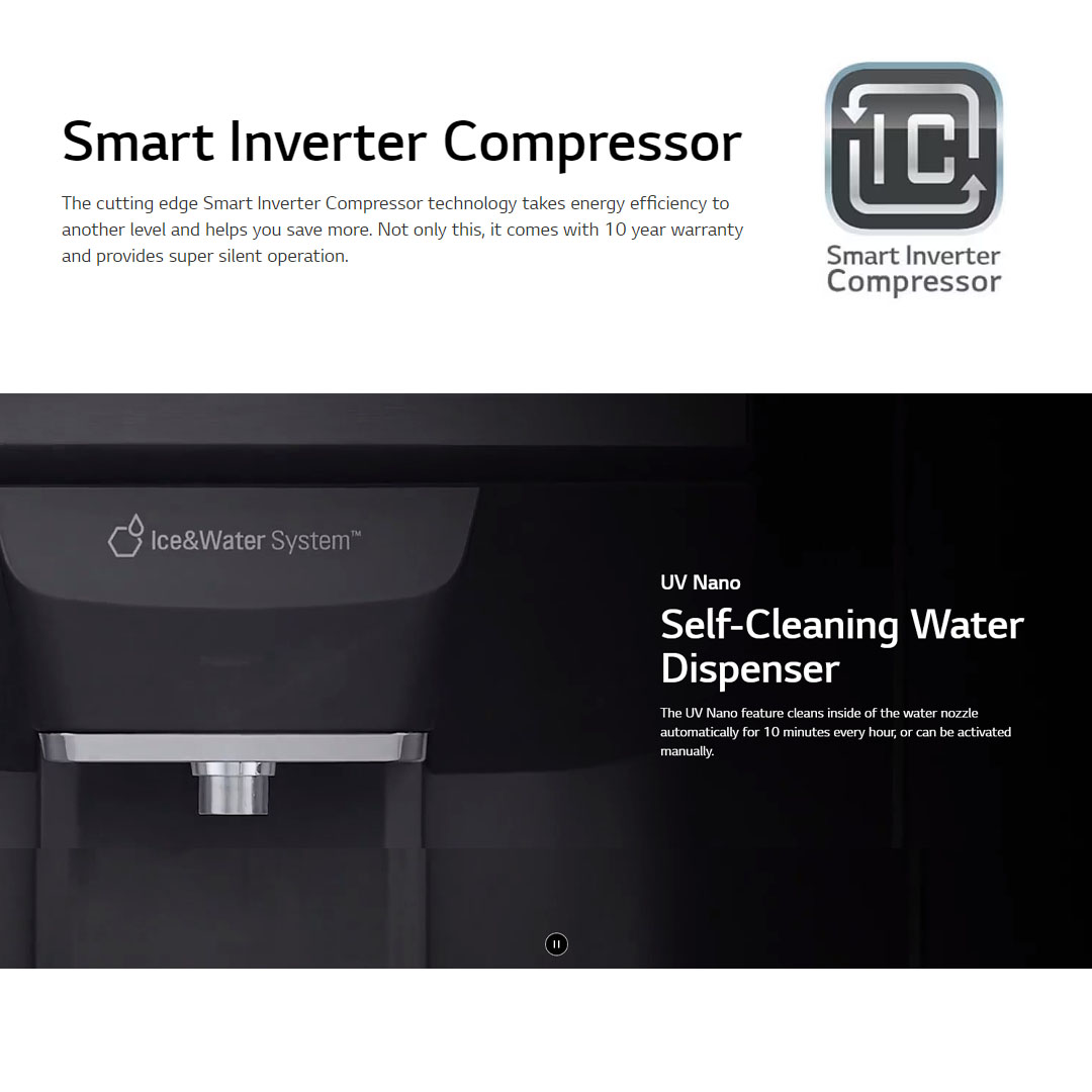 LG 674L Side by side with UVnano Water Dispenser Smart Inverter Refrigerator GC-L257CQEL | DoorCooling+ | Smart Diagnosis™ | ThinQ | Refrigerator with 1 Year Warranty