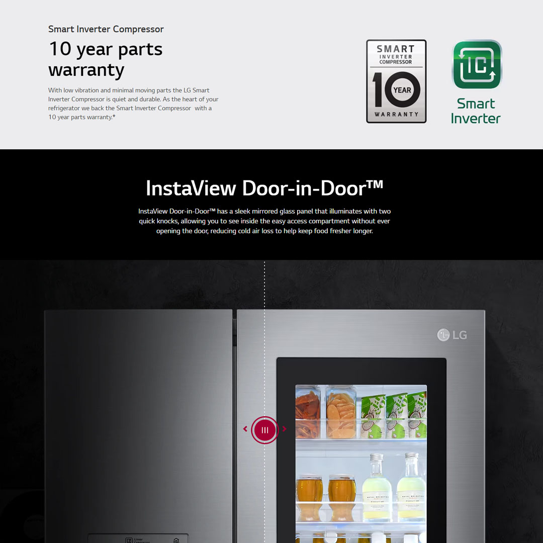 LG 595L Multi Doors with InstaView & Door-in-Door Smart Inverter Refrigerator GC-Q22FTQEB | Slim Fit | LINEAR Cooling™ | DoorCooling | Refrigerator with 1 Year Warranty