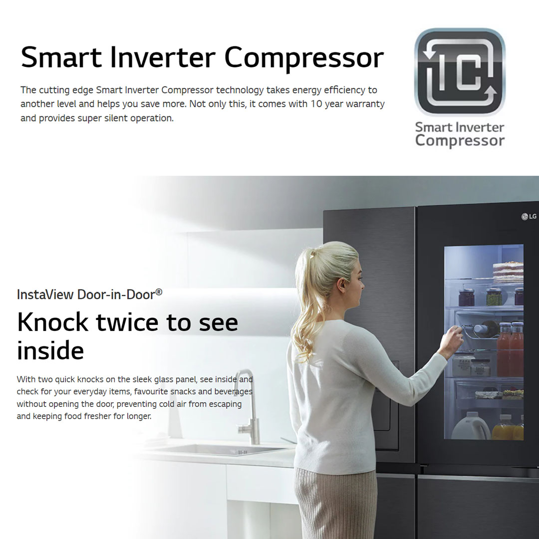 LG 674L Side by side with InstaView & Door-in-Door Smart Inverter Refrigerator GC-X257CSES | Hygiene Fresh+™ | DoorCooling+ | ThinQ | Refrigerator with 1 Year Warranty